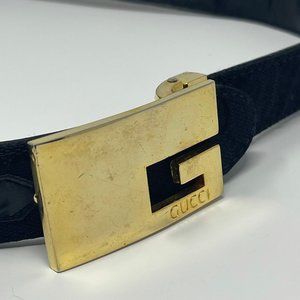 GUCCI VINTAGE 'G LOGO' BUCKLE WITH BLACK SUPREME MONOGRAM GG CANVAS/LEATHER BELT